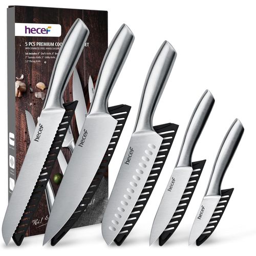 Checarzhn--No1-Couteau Cuisine Professionnelle, Ensemble De Couteaux De Cuisine En Acier Inoxydable, Set De 5 Couteaux Tranchante Avec 5 Étuis À Couteaux