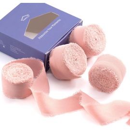 Ruban En Mousseline De Soie À Franges Fait À La Main 4 Rouleaux De 2,5 Cm X 5 M De Ruban Rose Blush, 20 M De Ruban En Mousseline De Soie Pour Faire-Part De Mariage