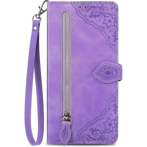 KAL-Étui À Rabat Coque Folio Pour Google Pixel 7A 5G Housse De Protection Flip Cover Case En Cuir Pu Portefeuille Avec Cordon Et Porte Cartes Femme Fleur - Violet