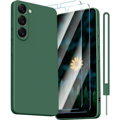 Pour Coque Samsung Galaxy S23 Et 2 Verre Trempé Protection Écran, Ultra Mince Étui De Protection En Silicone Antichoc, En Microfibre, Anti-Rayures - Vert
