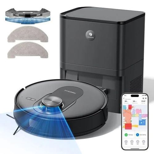 Proscenic Q8 Max- Aspirateur Robot Laveur 2 en 1 - 6000Pa - Station Auto-Vidage3L - 200 Min - Navigation LiDAR - Connecté Alexa, APP