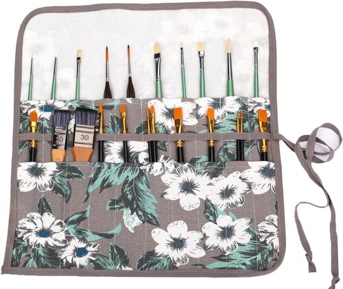 Sets De Pinceaux De Peinture, 10 Pinceaux Peinture Nylon Avec Trousse En Tissu Pour Acrylique, Aquarelle, Gouache Et Huile, Gris Noir