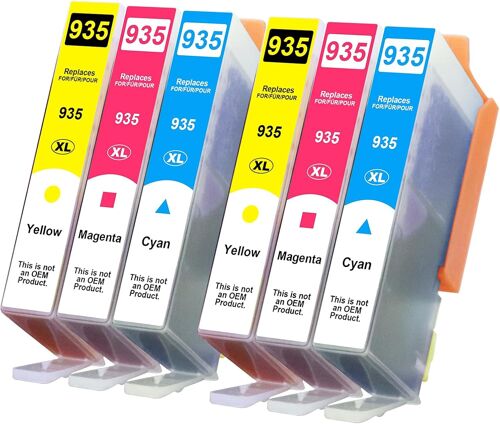 6X 935XL Cartouches d'encre Compatibles avec HP 934XL 935XL Couleur (2 Cyan, 2 Magenta, 2 Jaune) pour HP Officejet Pro 6830 6230 6820