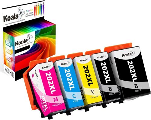 Compatible Cartouche d'Encre Replacement pour Epson 202 XL 202XL pour Workforce Epson Expression Premium XP-6000 XP-6005 XP-6100 XP-6105 Imprimante (Noir, Noir Photo, Cyan, Magenta, Jaune)