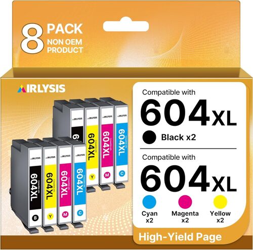 604XL Cartouches d'encre Compatible pour Epson 604 pour Expression Home XP-2200 XP-2205 XP-3200 XP-3205 XP-4200 XP-4205 Workforce WF-2910 WF-2930 WF-2935 WF-2950 (Paquet de 8)