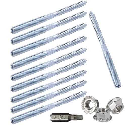 CHECARZHN--NO1-Vis À Double Filetage M8*80Mm Vis À Cheville À Double Extrémité Vis Goujon 10Pcs Vis À Filetage Avec Écrou À Bride Pour Le Raccordement De Meubles En Bois Et L'Installation Électrique