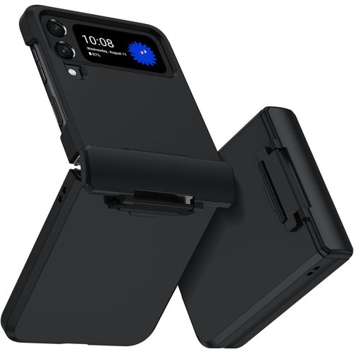 Sskal-Coque Pour Samsung Z Flip 3/Flip 4,[Avec Protection De Charnière],Coque Téléphone Silicone Galaxy Z Flip4/Flip3 Mat Case,Étui Rigide Fin Housse Antichoc,Noir