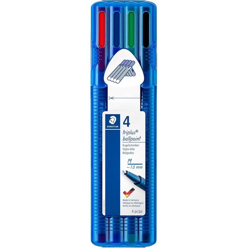 Sept-Triplus Ballpoint, Stylos-Bille Triangulaires À Pointe Moyenne, Étui Chevalet Avec 4 Couleurs Lumineuses Assorties, 437 Msb4