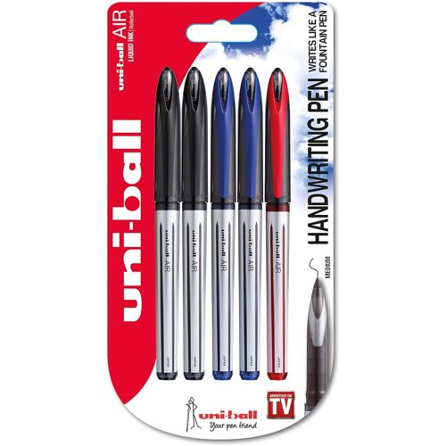 Kalanka-Uniball Air Uba-188-L Pack De 5 Stylos À Bille Encre Permanente Pointe Sensation Stylo Plume Noir/Rouge/Bleu
