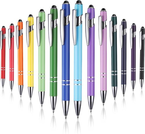 14 Pièces Stylo À Bille Noir Rétractables, Stylo À Bille Avec Touchpen, 2 En 1 Soft Click Stylo À Bille En Métal, Pointe 0,5 Mm, Rechargeables(14 Couleurs)