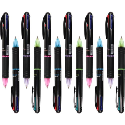 Tianyi-12 Pcs Stylo 4 Couleurs 0.7mm Stylos À Bille Multicolores Crayon Rétractable Encre Noir Bleu Rouge Et Vert Stylo 4 Couleurs