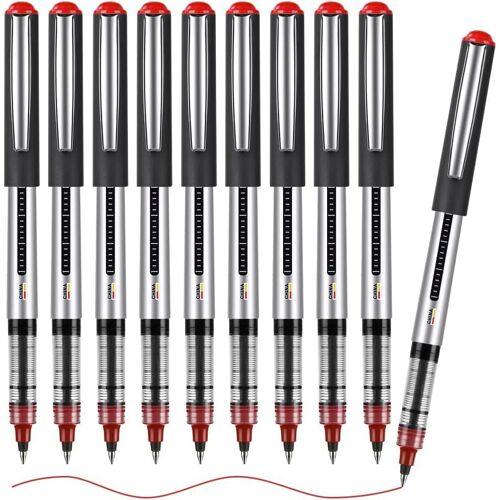 Kalanka-Stylos Roller À Encre Liquide, 10pcs Stylo Roller Encre Gel, 0.5mm Pointe Extra-Fine Stylo Gel Et Séchage Rapide Pour Ecriture Fluide Et Précise,Journal,Notes (Rouge)