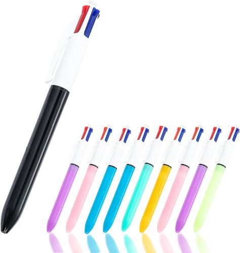 Pack Of 10 Retractable Ballpoint Pens, 4 Colours In 1, Rollerball Pen With Pressure, Can Be Used For Notes, Journal, Handbook