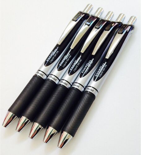 5 X Bl77 Energel Retractable Ballpoint Pens, Black Ink, 0.7mm Metal Tip, Rubber Grip.5 Bl77-A
