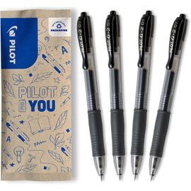 Letnerny-Lot De 4 G2 Stylos Roller À Encre Gel Rétractables Et Rechargeables - Noir - Pointe Moyenne
