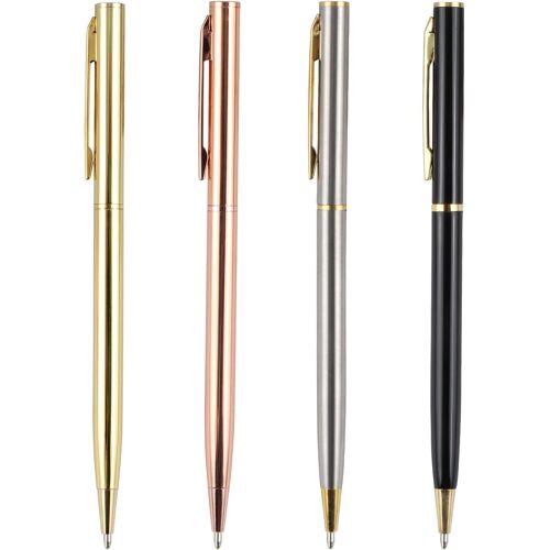 4 Pièces Stylo À Bille, (Noir, Or Rose, Or, Argent)Stylo À Bille En Métal À Rotation À Deux Têtes, Fournitures De Bureau/Hôtel, Encre Noire, Privé Ou Cadeau