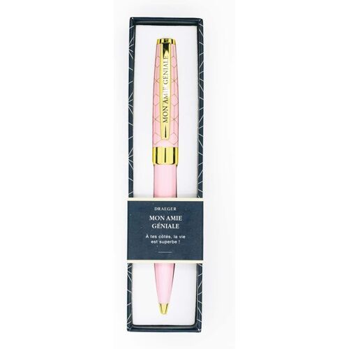 Stylo Bille Retractable ""Mon Amie Géniale"", Rose Pastel Et Or, Boite Cadeau