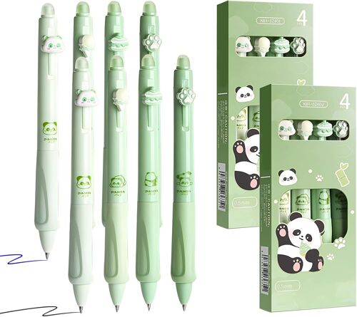 8pcs Stylos Effaçable,4 Bleu 4 Noir, 0,5 Mm Stylo Effacable Stylo Gel Effaçables, Encre Gel Effaçable, Stylos À Bille Avec Gomme Pour Fournitures Scolaires (Panda)