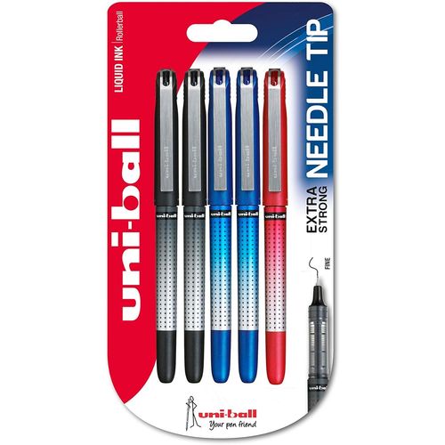 Asfasfq-Uniball Eye Needle Ub-185s Pack De 5 Stylos À Bille Encre Permanente Pointe Aiguille 0,5 Mm Noir/Rouge/Bleu