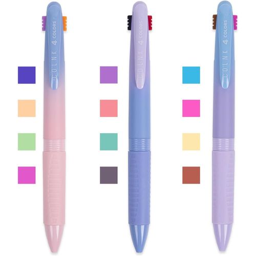 Chenquansarl-Lot De 3 Stylos À Bille Multicolores, Stylo 4 Couleur, Stylos De Couleur 4 En 1, Stylos À Bille 0,7 Pour Journal R Et Organ R, 12 Couleurs D'encre Au Total