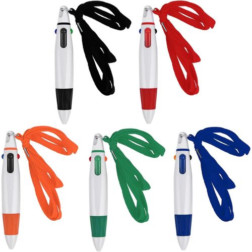 Lot De 5 Stylos À Bille Multicolores 4 En 1 Avec Cordon De Cou, 1,0 Mm Rétractable, Stylos À Bille Sur Cordon, Stylos Pour Bureau, École, Cadeau Pour Étudiants, Enfants