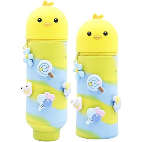 Trousse Silicone Animaux,Trousse Kawaii,Trousse Pot A Crayon Rétractable,Trousse Poussin,Trousse Ecole 2 En 1 En Silicone Souple Kawaii,Il Est Utilisé Pour Le Stockage,Couleur/R