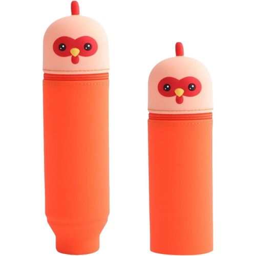 Kawaii Trousse À Crayons En Silicone Souple 2 En 1 Avec Fermeture Éclair Motif Animal 6,5 X 19,5 Cm, Poussin Orange, Trousse Kawaii