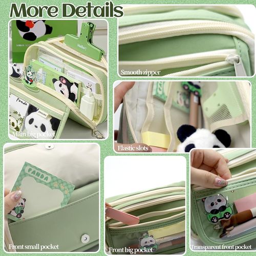 Tianyi-Panda Trousse, Étui À Crayons Panda Mignon, Trousse Panda Roux, Pour Garçons, Filles - Vert