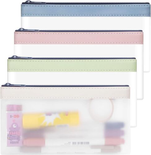 Kalanka-4 Pièces Trousse Scolaire Transparente, Trousse À Crayons Transparente En Tpu Super Doux Avec Fermeture À Glissière, Pochette Pour Stylos À Crayons Transparente Pour Enfants, Adultes Et Scola