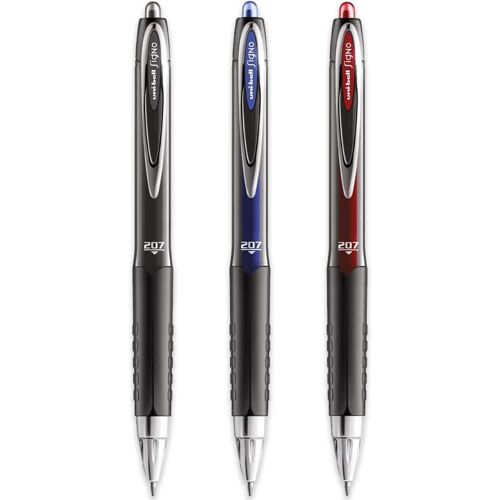 207 Retractable Gel Rollerball Pen - Black/Blue/Red (Pack Of 3)