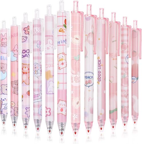 12 Kawaii Gel Pens, 0.5mm Cute Ballpoint Pen, Kawaii Cartoon Pen For Children Office Gifts Student Gift Writing Journal School Home Office