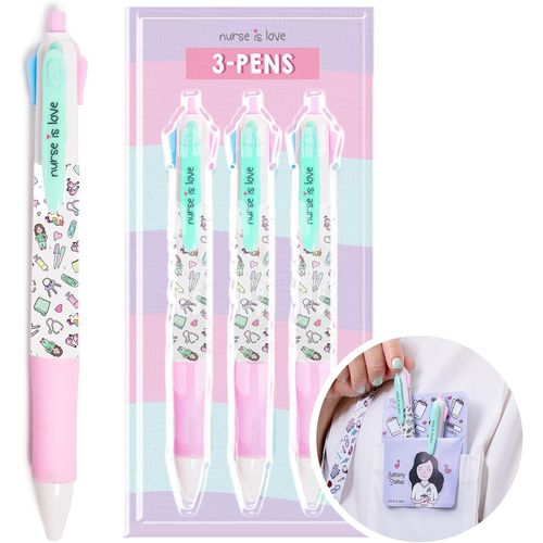 Set De 3 Pcs Stylo Personnalisé Infirmiere - 4 Couleurs Idéal Pour Etudiante Infirmiere Adapté À Pochette Infirmiere, Aide Soignante Pour Blouse, Tour De Cou | Infirmiere Accessoires