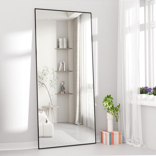 Elemango Miroir Pleine Longueur 165 x 60 cm Grand Miroir Rectangulaire Noir pour Chambre à Coucher, Salon, Debout ou Appuyé Contre Le Mur Cadre en Alliage d'aluminium