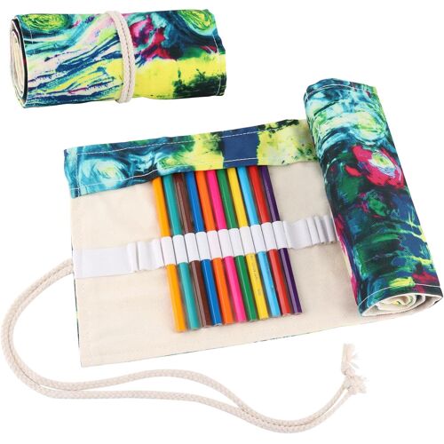 Kalanka-Trousse À Crayons À 72 Trous, Étui À Crayons En Toile, Trousse Crayon De Couleur Enroulable, Pencil Case, Portable Sac A Crayon De Toile, Pochette Pour Crayons, Pour Artiste, École, Bureau