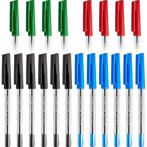 20 X Medium 0.5mm 430m Smooth Ballpoint Pens - 6 X Black, 6 X Blue, 4 X Green And 4 X Red