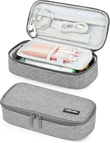 Tianyi-Trousse Scolaire, Fourniture Scolaire, Grande Trousse Scolaire, Trousse Double Compartiment, Trousse Scolaire Fille Garcon Adolescent,Plumier, Gris
