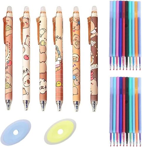 Lot De 6 Stylos Capybara Rétractables À Encre Gel Effaçables À Pointe Fine De 0,5 Mm,Avec 20 Recharges En 10 Couleurs Et 2 Gommes Pour Bureau, École, Femmes, Filles