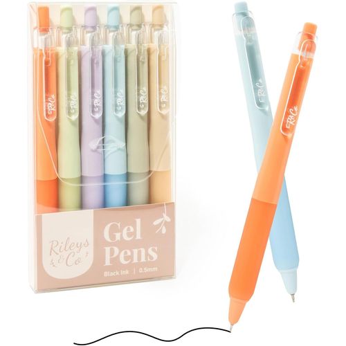 Stylos Gel Esthétiques Pour L'écriture,Lot De 6,Stylos Noirs,Pointe Fine 0,5 Mm,Stylos Anti-Bavures,Stylos Gel Fins,Stylos À Pointe Fine Pour Prendre Des Notes Et Journal Intime