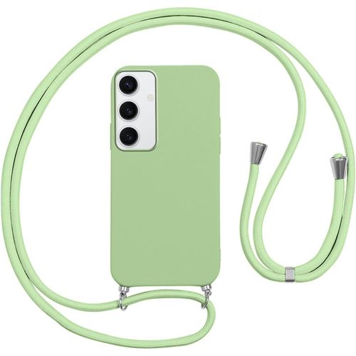 Coque Silicone Souple Antichoc Pour Samsung Galaxy S25 Plus 5g Avec Lanière Réglable (Cordon/Collier) Bandoulière Chaîne ¿ Étui De Protection Vert