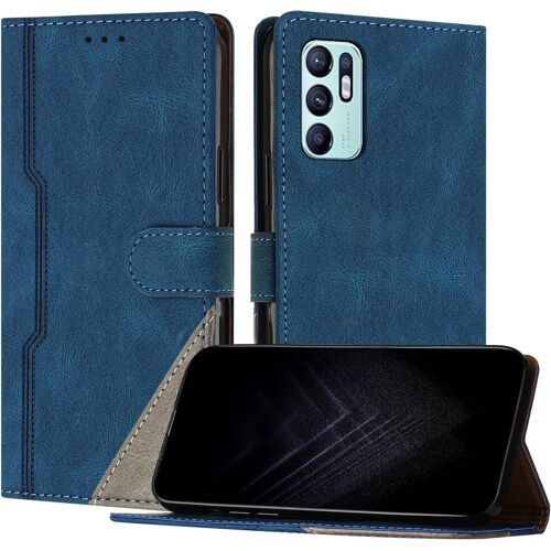 KAL-Étui Pour Oppo Reno 6 4G, Housse En Cuir Pu Avec [Protection Antichoc Tpu] [Fonction Support] [Porte-Cartes ] Antichoc Magnétique Coque Pour Oppo Reno 6 4G - Bleu