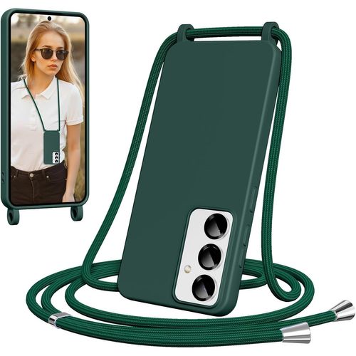 SJZG-Coque Pour Samsung Galaxy S25 Avec Cordon, Collier Étui Silicone Avec Tour De Cou Lanière, Réglable, Amovible, Antichoc Bumper Housse, Vert