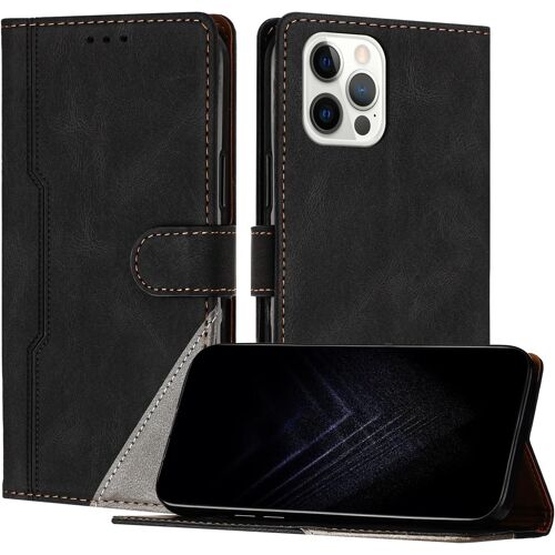 KAL-Étui Pour Iphone 12 Pro Max (6,7 Pouce), Housse En Cuir Pu Avec [Protection Antichoc Tpu] [Fonction Support] [Porte-Cartes ] Antichoc Magnétique Coque Pour Iphone 12 Pro Max - Noir