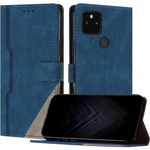 KAL-Étui Pour Google Pixel 5A, Housse En Cuir Pu Avec [Protection Antichoc Tpu] [Fonction Support] [Porte-Cartes ] Antichoc Magnétique Coque Pour Google 5A - Bleu