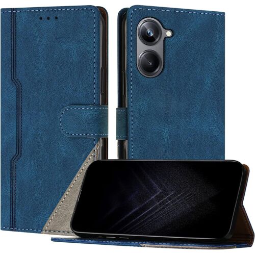 KAL-Étui Pour Oppo Realme 10 Pro, Housse En Cuir Pu Avec [Protection Antichoc Tpu] [Fonction Support] [Porte-Cartes ] Antichoc Magnétique Coque Pour Realme 10 Pro - Bleu