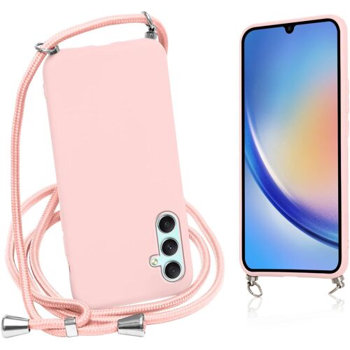 SJZG-Coque Avec Cordon Pour Samsung Galaxy A34 5G Rose Silicone Coque Collier Réglable Téléphone Étui Lanyard Case Tpu Antichoc Bumper Tour De Cou Chaîne Housse De Protection Pour Samsung A34 5G