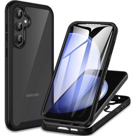 CAUC-Coque Samsung S23 FE 5G, Antichoc Housse avec Protection d'écran, 360° Protégé Téléphone Etui Double Face Case Transparent Portable Intégrale Coque pour Samsung Galaxy S23 FE 5G - Noir