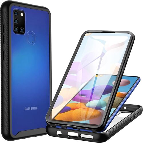 JGD-Coque Samsung A21s, Antichoc Housse avec Protection d'écran, 360° Protégé Téléphone Etui Double Face Bumper Transparent Case Robuste Portable Intégrale Coque pour Samsung Galaxy A21s -Noir