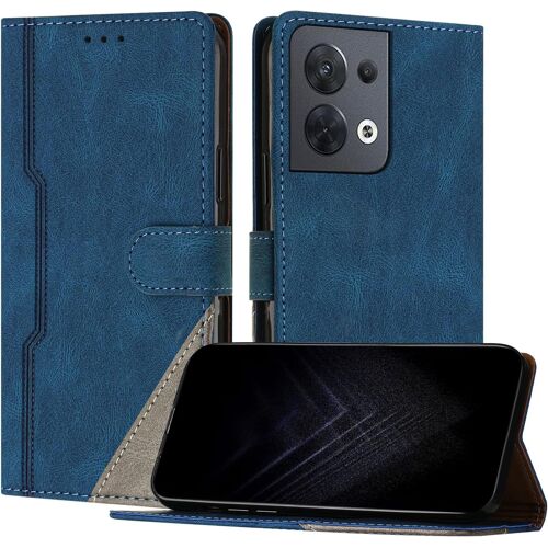 KAL-Étui Pour Oppo Reno 8 5G, Housse En Cuir Pu Avec [Protection Antichoc Tpu] [Fonction Support] [Porte-Cartes ] Antichoc Magnétique Coque Pour Oppo Reno 8 5G - Bleu