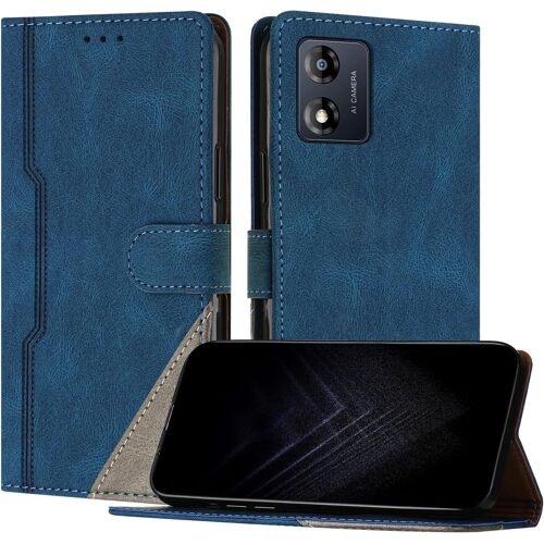 KAL-Étui Pour Motorola Moto E13, Housse En Cuir Pu Avec [Protection Antichoc Tpu] [Fonction Support] [Porte-Cartes ] Antichoc Magnétique Coque Pour Moto E13 - Bleu