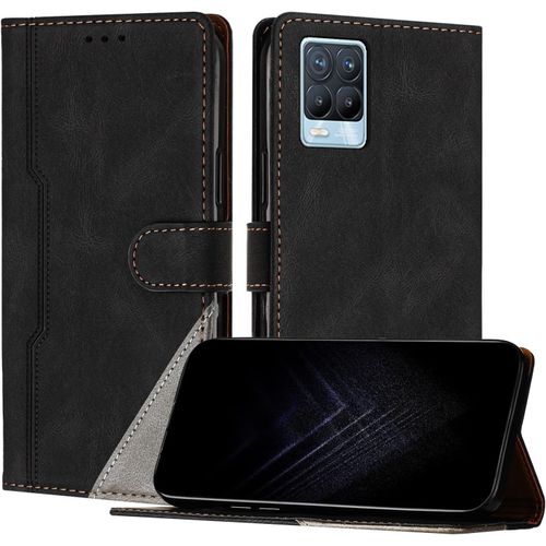 KAL-Étui Pour Oppo Realme 8 / Realme 8 Pro, Housse En Cuir Pu Avec [Protection Antichoc Tpu] [Fonction Support] [Porte-Cartes ] Antichoc Magnétique Coque Pour Realme 8 - Noir